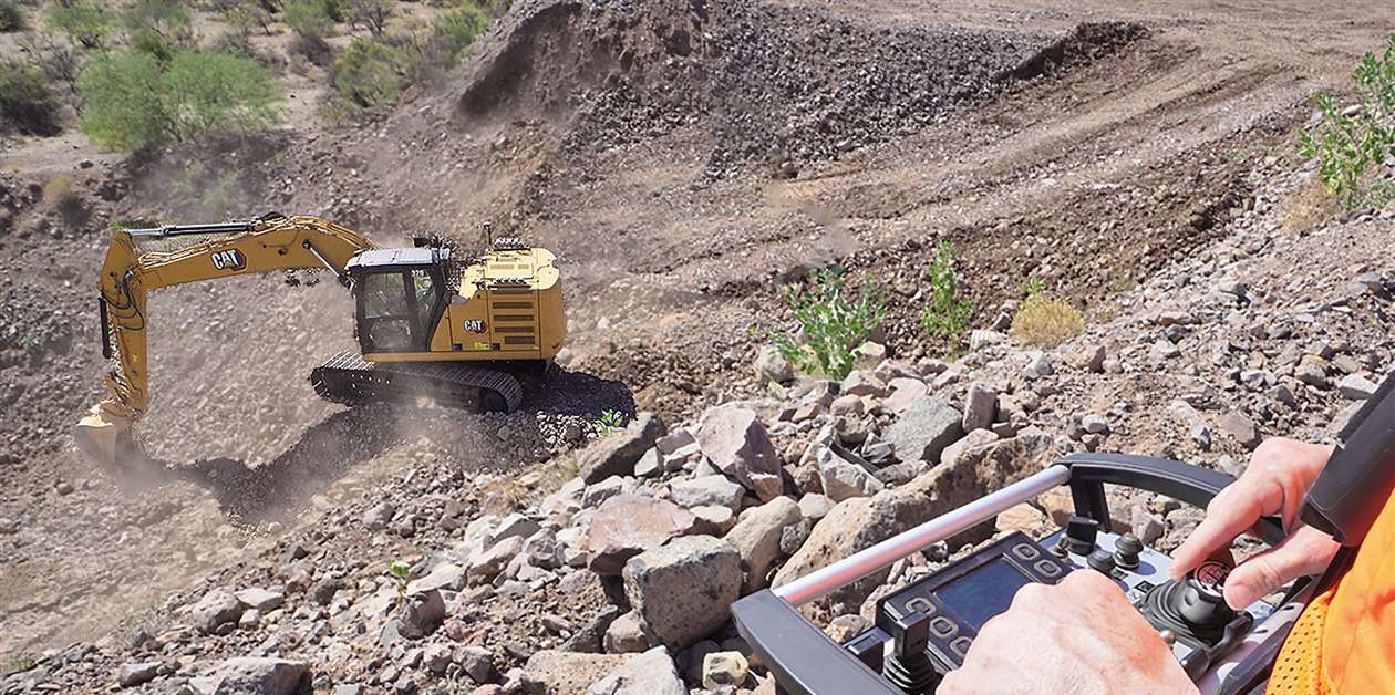 Remote operated excavator outlet