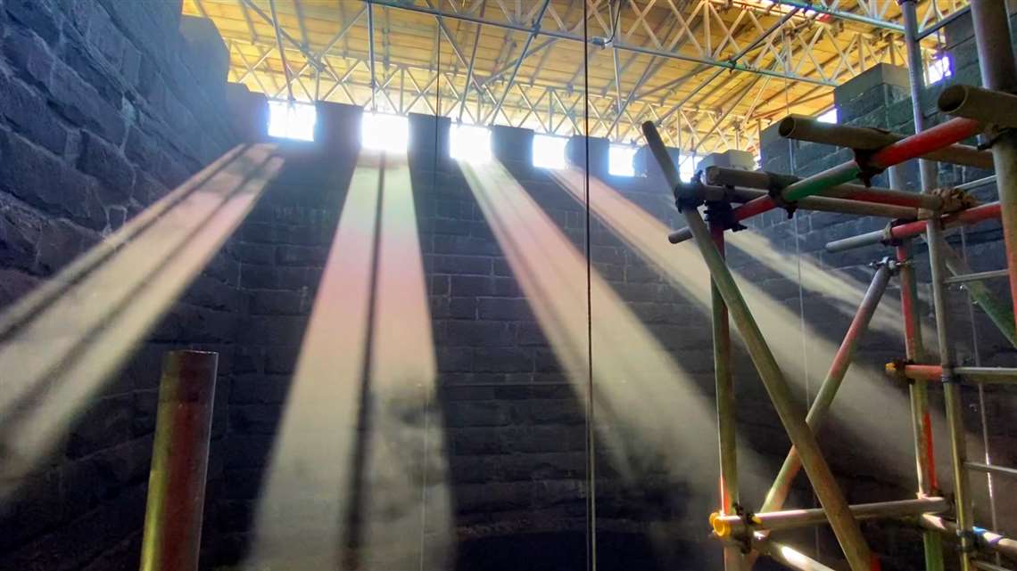 Show from inside the turret of Cowburn Tunnel ventilation shaft