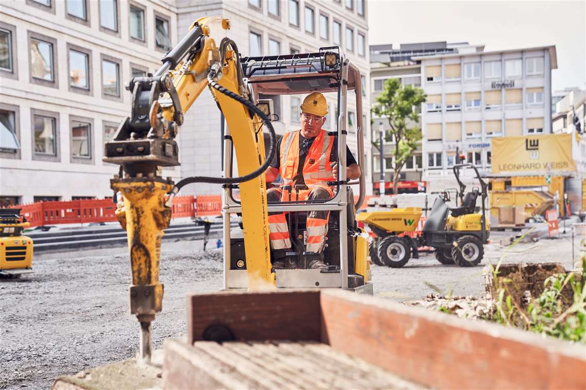 The EZ17e Zero Tail excavator from Wacker Neuson at work in Stuttgart, Germany