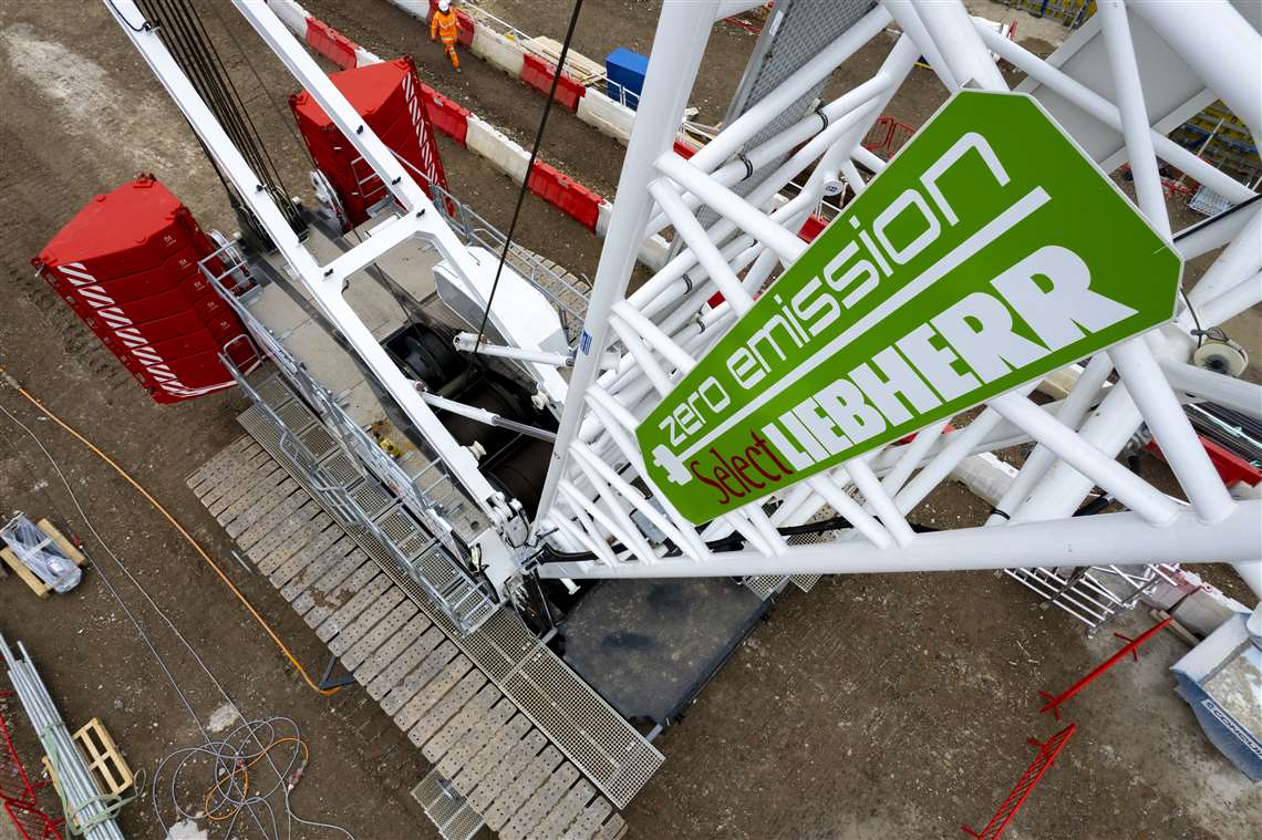 Liebherr LR1250E electric crane at HS2's Old Oak Common construction site