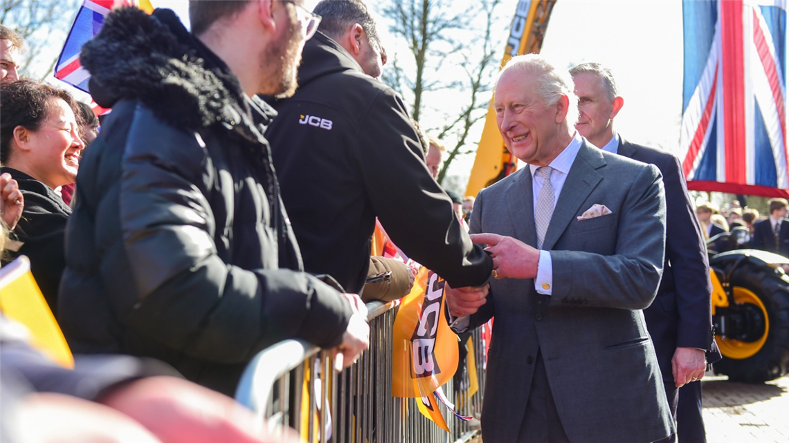 King Charles arrives at the JCB Rocester facility King Charles and JCB Chairman Anthony Bamford (Image: JCB)