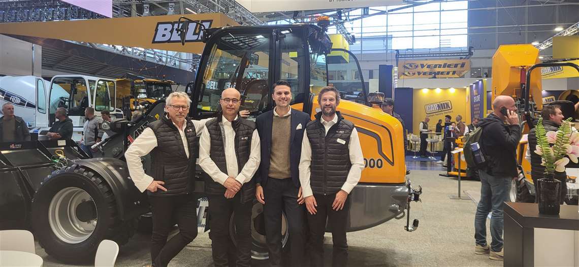 Pictured at Bauma, from left: Frans van Asseldonk (sales), Toine Brock (CEO), Fabio Adinolfi (attorney) and Pim de Boer (marketing). (Photo: Tobroco-Giant)