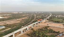 Construction of a viaduct for the high-speed rail line in Ahmedabad district, Gujarat, India