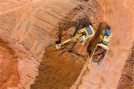 Aerial view of construction equipment