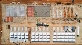 Aerial view of Neoen's Hornsdale battery energy storage system (BESS) under construction in Hornsdale, South Australia