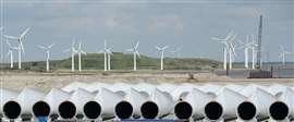 Rotor-blades are pictured at Siemens Wind Power's port of export in Esbjerg