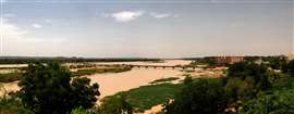 Aerial view of the Niger river and Niamey city