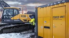 Volvo CE's 600V power unit, for charging heavy battery-electric equipment