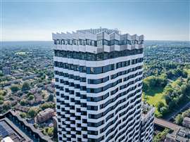 The recently-completed Enclave tower in London, constructed using volumetric modular construction techniques