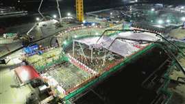 The first concrete pour at unit one of the Linjiang nuclear power plant