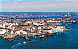 Aerial view of Dry Dock and Repair and Port Newark and Global international shipping containers, Bayonne, New Jersey. NJ, USA
