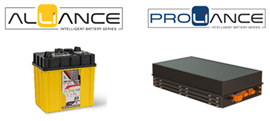 Paquete de baterías Alliance Intelligent Battery Series de bajo voltaje de ABS (izquierda) y paquete de baterías Proliance Intelligent Battery Series de alto voltaje (derecha).