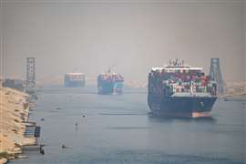 Container ships on the Suez Canal, Egypt 