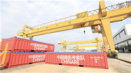 Containers holding the pre-cast concrete panels ahead of their journey to Antarctica