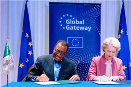 African Development Bank Group President Dr Akinwumi Adesina and EC President Ursula von der Leyen sign the agreement 