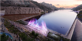 An impression of the huge artificial lake planned for the heart of Trojena