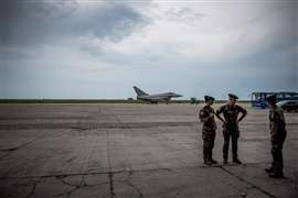 An Italian Air Force jet fighter at Mihail Kogalniceanu Air Base, Romania