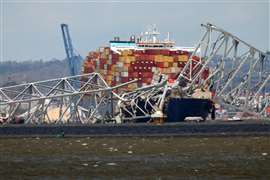Il ponte Francis Scott Key a Baltimora, USA, che è crollato parzialmente quando è stato colpito da una nave cargo