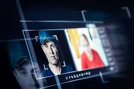Deep fake. Deepfake and AI artificial intelligence video editing technology. Face of a person in editor. Machine learning concept. Fraud picture swap.