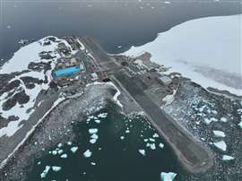 Aerial view of the restored runway at Rothera Research Station, Antarctic