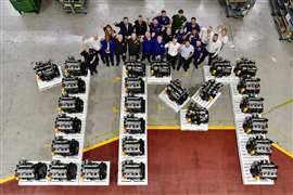 Employees at JCB Power Systems in Foston, UK celebrate the engine production milestone