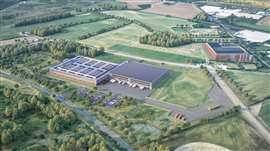 Rendering digitale di come apparirà il nuovo stabilimento produttivo Novo Nordisk a Odense, Danimarca