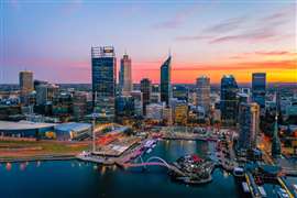 The Perth City skyline during dawn. Perth is the capital of Western Australia