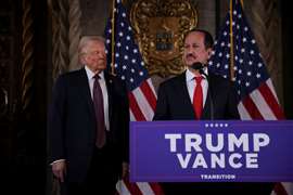CEO of DAMAC Properties Hussain Sajwani makes remarks next to U.S. President-elect Donald Trump, at Mar-a-Lago in Palm Beach, Florida. (Image: REUTERS/Carlos Barria)