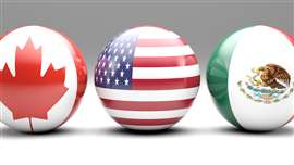 Bandeiras do Canadá, EUA e México como bolas (Imagem: Adobe Stock)