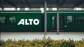 Logo of Alto, Canada's high-speed railway, on the side of a train.
