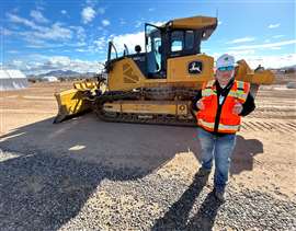 John Deere's Cory Brandt and the 850 X series dozer (Image: Mitchell Keller)