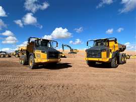 John Deere's 310 and 460 P-Tier articulated dump trucks (Image: Mitchell Keller)