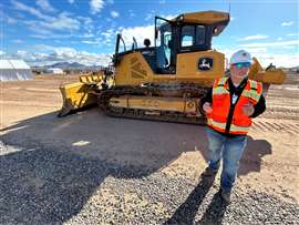 John Deere's Cory Brant discusses the 850 X-Tier Dozer (Image: Mitchell Keller)