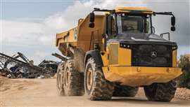 John Deere a dévoilé ses camions-bennes articulés autonomes (ADT) lors du récent Consumer Electronic Show 2025 à Las Vegas, aux États-Unis.