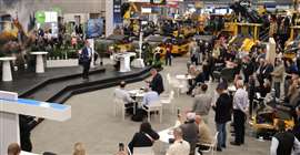 Overhead shot of the Volvo CE booth at World of Asphalt in St. Louis(Image: Volvo CE)