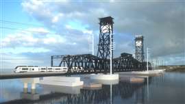 Uma renderização digital de como será a nova ponte do rio Raritan