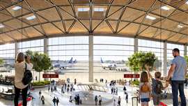 A digital render of how the new terminal at CPK Airport in Poland will look inside