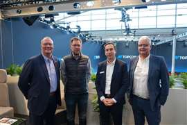 Pictured from left during Bauma 2025 in Munich, Germany: Thomas Hansen, Topcon Positioning Systems Vice President, Global OEM; Jan Rotard, Vemcon GmbH CEO; Dr. Holger Quast, Vemcon GmbH COO, CFO; and Karsten Dietrich, Topcon Senior Director, OEM EMEA.