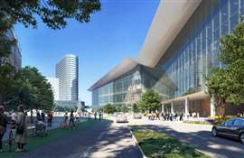 A digital render of what the expanded Kay Bailey Hutchison Convention Center will look like (Image courtesy of Hochtief)