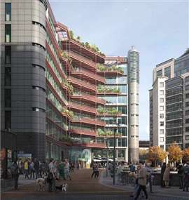 Ramboll was involved in the renovation of the 10-storey 3 Sheldon Square in London, UK. Ramboll secured Ramboll secured a BREEAM Outstanding rating, WELL Building Standard precertification, and a Wired Score Gold on the two-decade-old building. Its steel frame, concrete floor slabs and shaft walls were all retained (Image: Morris+Company and British Land)