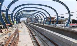 A worker stands on the platform of a station on the Patna Metro in Patna, India. Five stations will be operational by August this year under the first phase of a five-phase programme of works. Eventually, there will be 24 stations along two lines on the mass rapid transit system in Bihar’s capital. Bihar Chief Minister Nitish Kumar inspected construction works of Patna Metro earlier this month. The entire project is expected to cost ₹13,365.8 crore (US$1.6 billion).  (Photo by Santosh Kumar/Hindustan Times/Sipa USA via Reuters Connect)