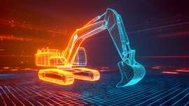 Image holographique d'une excavatrice, générée par IA. Image : Adobe Stock