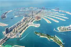 Luftaufnahme der Insel Dubai Palm Jumeirah, Vereinigte Arabische Emirate.