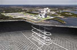 Render of the entire future deep geological repository near the Forsmark nuclear power plant in Eastern Sweden (Image: SKB)