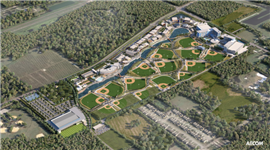 Renderização do complexo esportivo The Dynasty na Flórida, EUA. (Imagem: Aecom)
