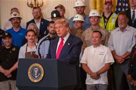US President Donald Trump on 26 June 2025 addressing a room regarding the proposed One Big Beautiful Bill. (Image: Andrew Leyden/ZUMA Press Wire/Reuters Connect)