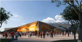 Un rendering digitale di come apparirebbe il nuovo Huntingdon Bank Field dei Cleveland Browns al Brook Park vicino a Cleveland, Ohio (Immagine: Cleveland Browns/HSK)