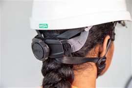 A rear view of the redesigned hard hat for AtkinsRéalis, which takes account of different hair types