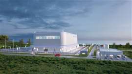 A digital image of how the GE Vernova Hitachi BWRX-300 SMR in Darlington, Ontario, Canada could look