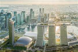 Un rendu numérique de la vue aérienne du nouveau développement de Las Vegas Sands à Singapour
